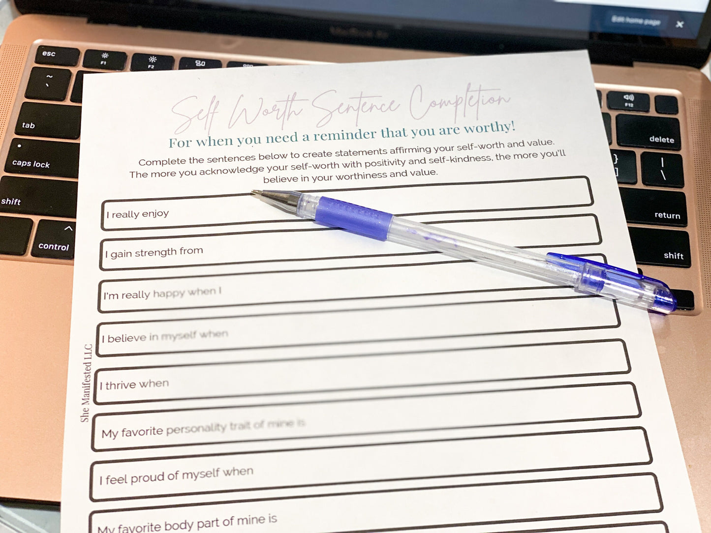 Printable Self-Worth Sentence Completion Exercise